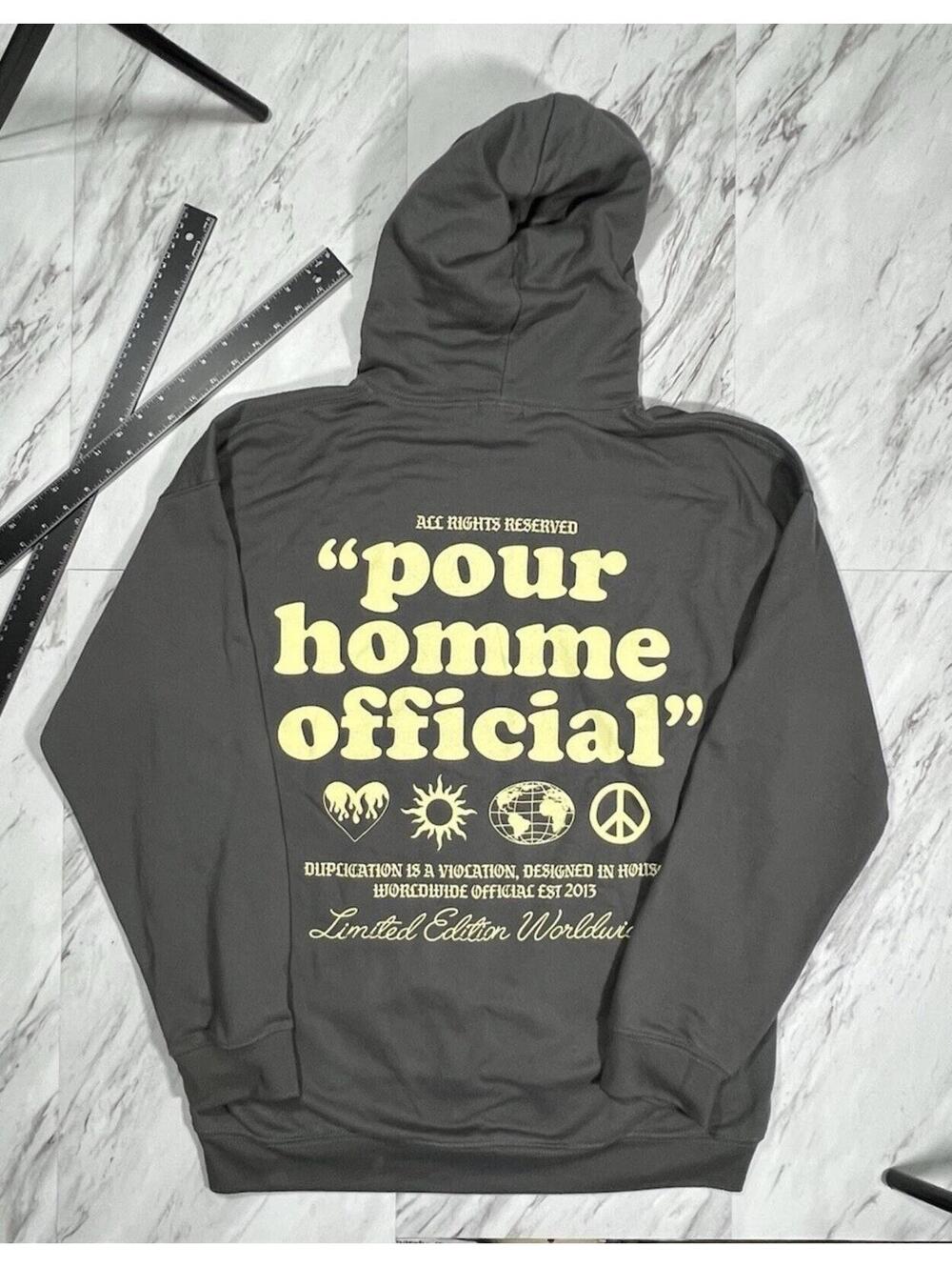 Pour Homme Official Hoodie Gray Graphic Size Small Streetwear #9